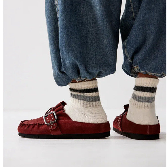 Free People Studded After Riding Mules Suede Slip-On Red Rust Size 10 NEW - Picture 8 of 9